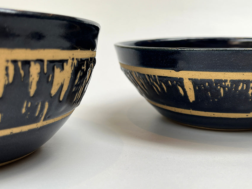 Blue ceramic bowl pair