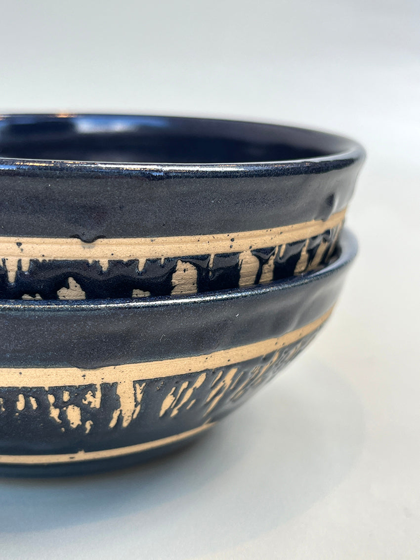 Blue ceramic bowl pair